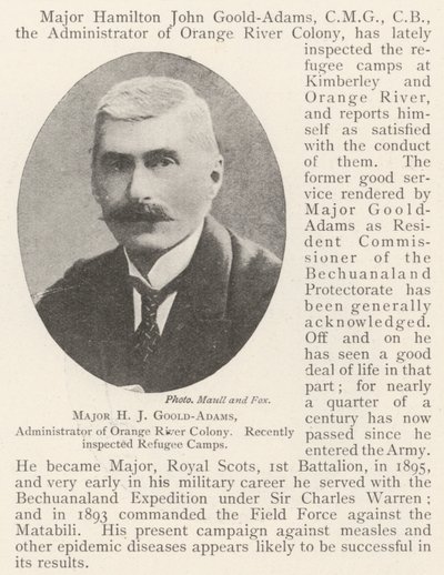 Major H J Goold-Adams, administrateur de la colonie de la rivière Orange, récemment inspecté les camps de réfugiés - English Photographer