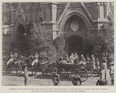 Mariage de la première arrière-petite-fille de la Reine, la princesse Feodora de Saxe-Meiningen, avec le prince Henry XXX de Reuss, les mariés quittant l
