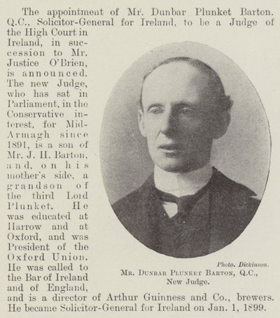 M. Dunbar Plunket Barton, QC, nouveau juge - English Photographer