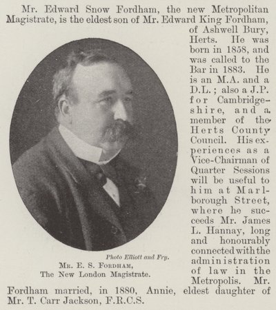 M. E S Fordham, nouveau magistrat de Londres - English Photographer