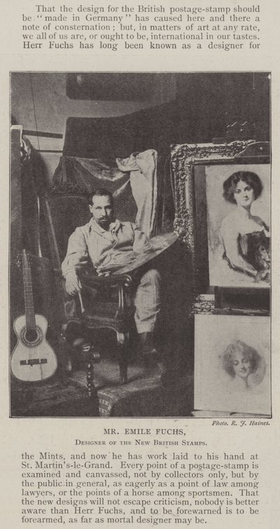 M. Emile Fuchs, concepteur des nouveaux timbres britanniques - English Photographer