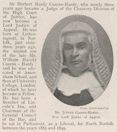 M. Justice Cozens-Hardy, nouveau lord juge d