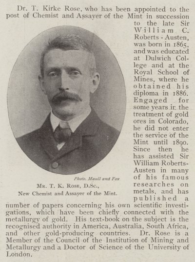 M. T K Rose, DSc, nouveau chimiste et essayeur de la Monnaie - English Photographer