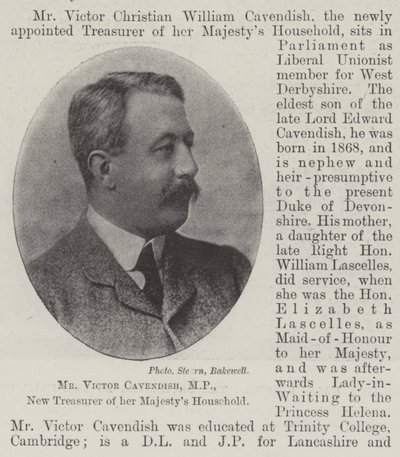 M. Victor Cavendish, MP, nouveau trésorier de la maison de Sa Majesté - English Photographer