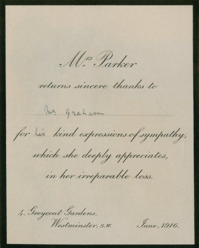 Mme Parker remercie sincèrement M. Graham - English Photographer