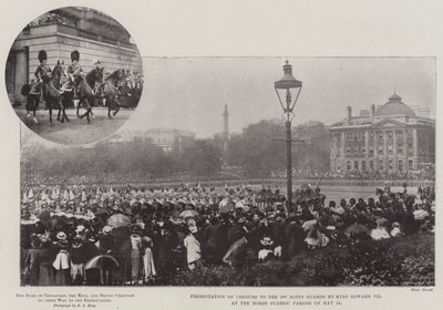 Présentation des couleurs aux 3e Scots Guards par le roi Édouard VII à la parade des Horse Guards le 24 mai - English Photographer