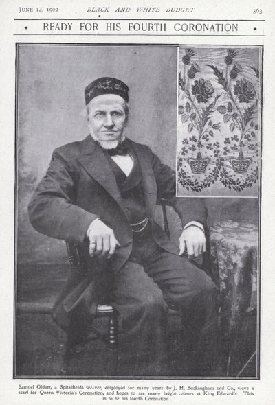 Samuel Oldart, tisserand de Spitalfields, Londres, qui a tissé une écharpe pour le couronnement de la reine Victoria - English Photographer