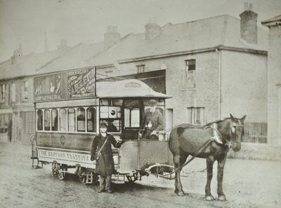 Voiture à cheval de la Croydon Tramways Company au terminus de Red Deer, 1885 - English Photographer