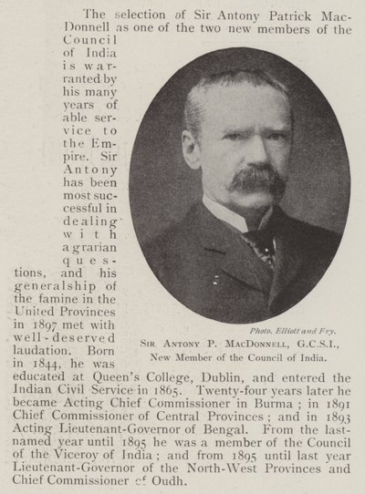 Sir Antony P MacDonnell, GCSI, nouveau membre du Conseil de l