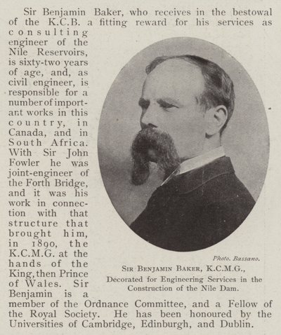 Sir Benjamin Baker, KCMG, décoré pour ses services d