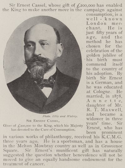 Sir Ernest Cassel, donateur de 200 000 £ au roi, que Sa Majesté a consacré à la guérison de la tuberculose - English Photographer