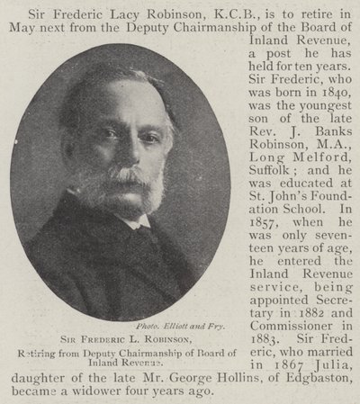 Sir Frederic L Robinson, se retirant de la vice-présidence du conseil des impôts - English Photographer