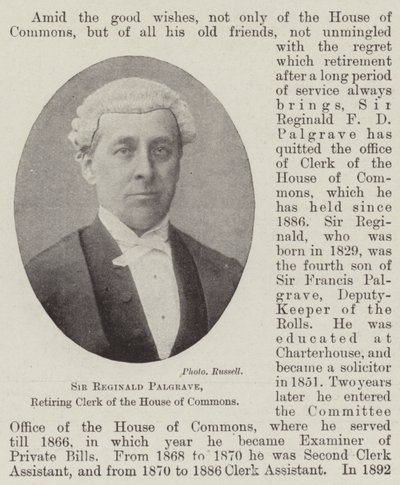 Sir Reginald Palgrave, greffier sortant de la Chambre des communes - English Photographer