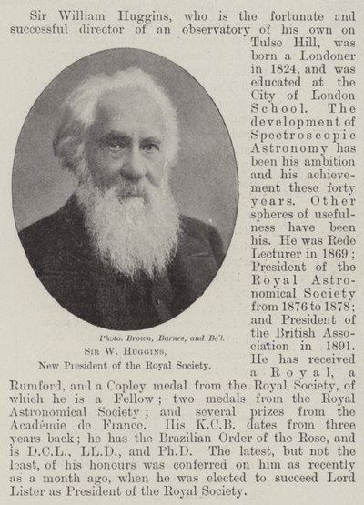 Sir W Huggins, nouveau président de la Royal Society - English Photographer