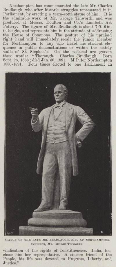 Statue de feu M. Bradlaugh, député, à Northampton, sculpteur, M. George Tinworth - English Photographer