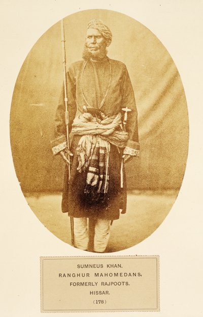 Sumneus Khan, Ranghur Mahométans, anciennement Rajpoots, Hissar, de The People of India, par J. Forbes Watson, publié en 1868 - English Photographer