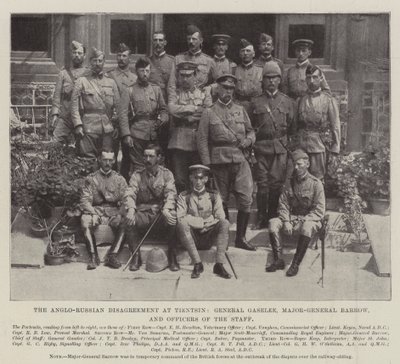Le désaccord anglo-russe à Tientsin, le général Gaselee, le major-général Barrow et les officiers de l