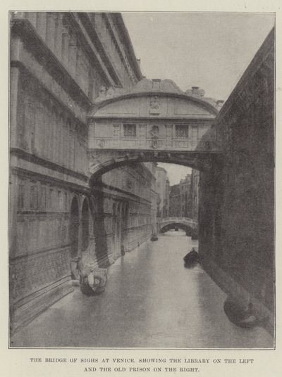 Le Pont des Soupirs à Venise, montrant la bibliothèque à gauche et l