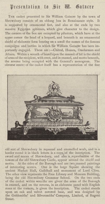 Le coffret présenté à Sir William Gatacre par la ville de Shrewsbury - English Photographer