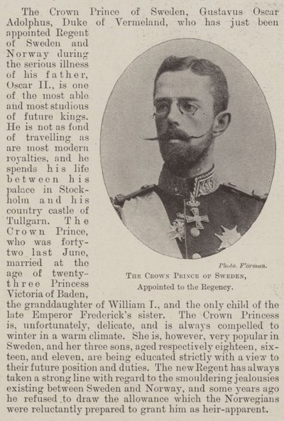 Le prince héritier de Suède, nommé à la régence - English Photographer