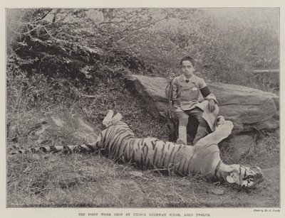 Le premier tigre abattu par le prince Bughwan Singh, âgé de douze ans - English Photographer