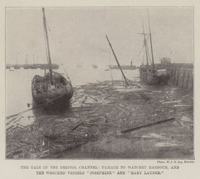 La Tempête dans le Canal de Bristol, Dégâts au Port de Watchet, et les Navires Échoués Josephine et Mary Lauder - English Photographer