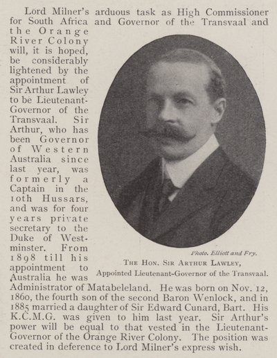 Le Honorable Sir Arthur Lawley, nommé Lieutenant-Gouverneur du Transvaal - English Photographer