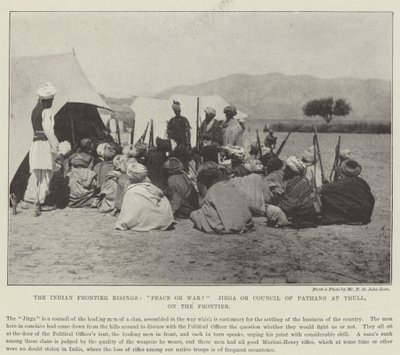 Les soulèvements à la frontière indienne, paix ou guerre ? Jirga ou conseil des Pathans à Thull, à la frontière - English Photographer