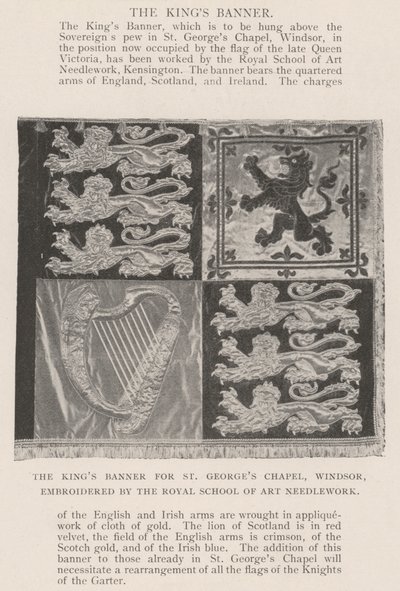 La bannière du roi pour la chapelle Saint-Georges, Windsor, brodée par la Royal School of Art Needlework - English Photographer