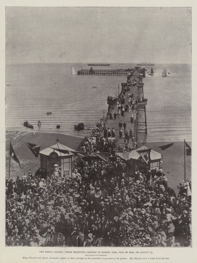 La croisière du roi, leurs majestés débarquant à Ramsey Pier, île de Man, le 25 août - English Photographer