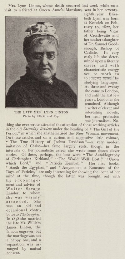 Feu Mme Lynn Linton - English Photographer