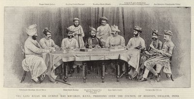 Feu Rajah Sir Gunpat Rao Khudkay, KCSI, présidant le Conseil de Régence, Gwalior, Inde - English Photographer