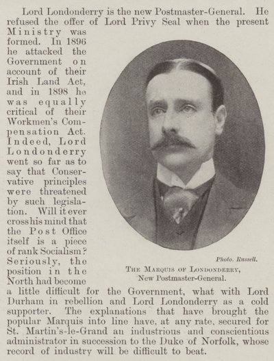 Le marquis de Londonderry, nouveau ministre des Postes - English Photographer