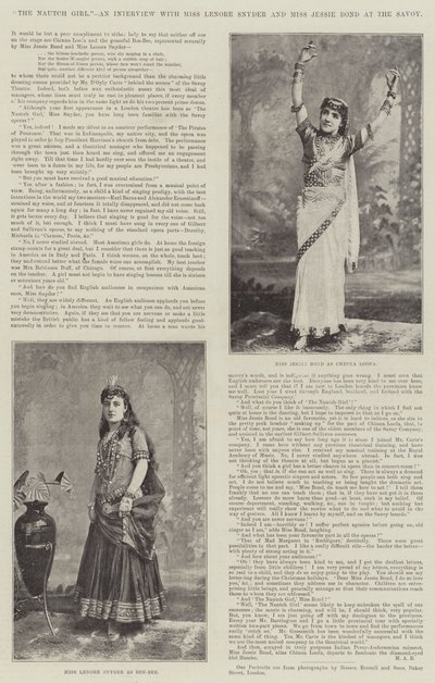 La danseuse Nautch, une interview avec Mlle Lenore Snyder et Mlle Jessie Bond au Savoy - English Photographer