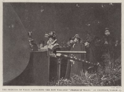 La princesse de Galles lançant le nouveau navire de guerre Prince of Wales à Chatham, 25 mars - English Photographer