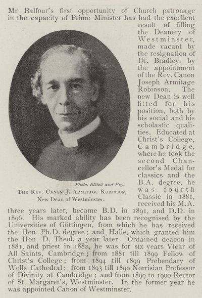 Le révérend chanoine J Armitage Robinson, nouveau doyen de Westminster - English Photographer