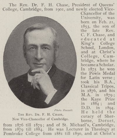 Le révérend Dr F H Chase, nouveau vice-chancelier de Cambridge - English Photographer