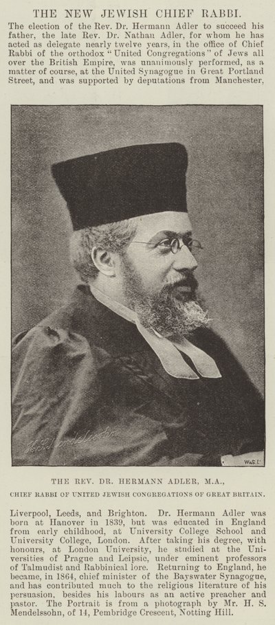 Le Révérend Dr Hermann Adler, MA, grand rabbin des congrégations juives unies de Grande-Bretagne - English Photographer