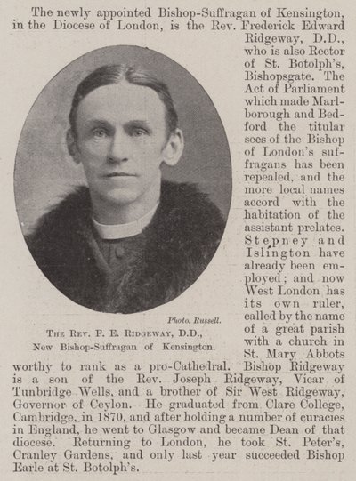 Révérend F E Ridgeway, DD, Nouveau Évêque-Suffragant de Kensington - English Photographer