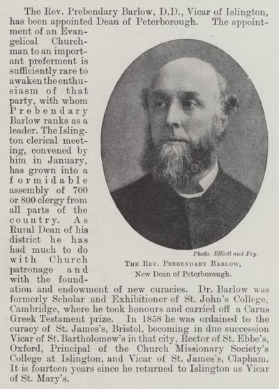 Le révérend prébendier Barlow, nouveau doyen de Peterborough - English Photographer