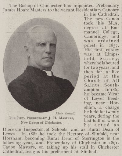 Le révérend prébendier J H Masters, nouveau chanoine de Chichester - English Photographer