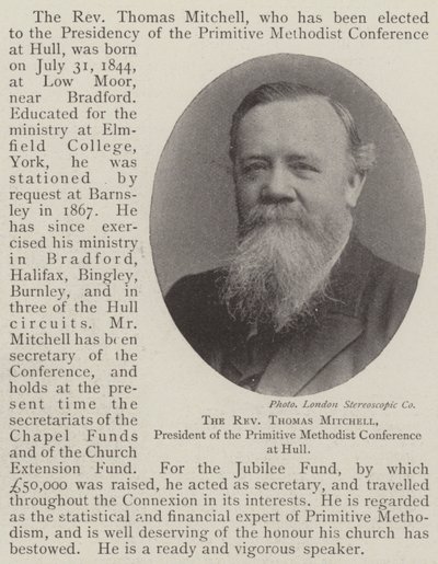 Le révérend Thomas Mitchell, président de la conférence méthodiste primitive à Hull - English Photographer