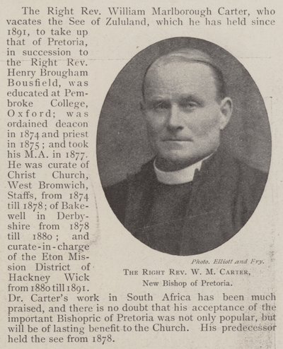 Le très révérend W M Carter, nouveau évêque de Pretoria - English Photographer