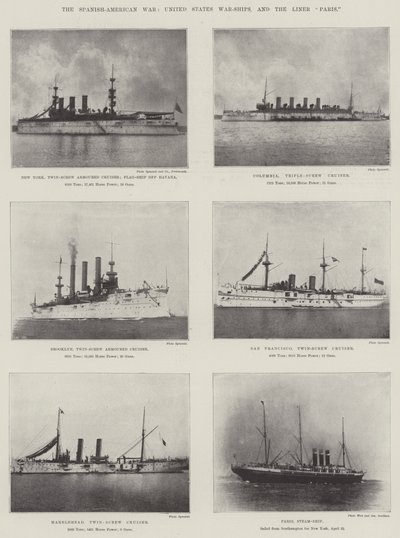 La guerre hispano-américaine, navires de guerre des États-Unis et le paquebot Paris - English Photographer