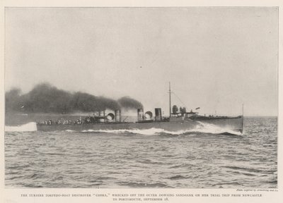 Le destroyer de torpilles à turbine Cobra, échoué sur le banc de sable Outer Dowsing lors de son voyage d
