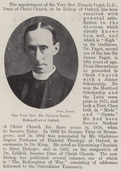 Le très révérend Dr Francis Paget, évêque élu d