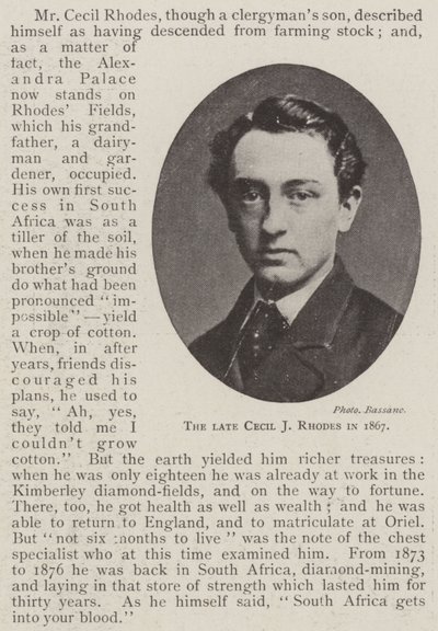 Le défunt Cecil J Rhodes en 1867 - English Photographer