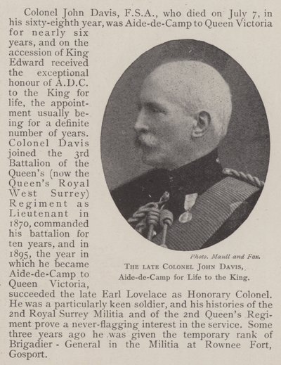 Feu Colonel John Davis, aide de camp à vie du roi - English Photographer