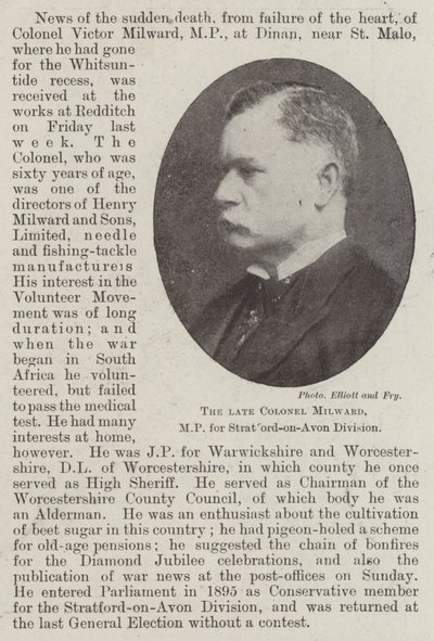 Le défunt Colonel Milward, député de la division de Stratford-on-Avon - English Photographer