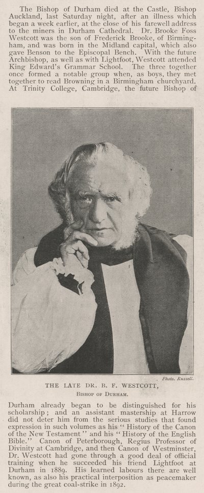 Feu Dr B F Westcott, évêque de Durham - English Photographer